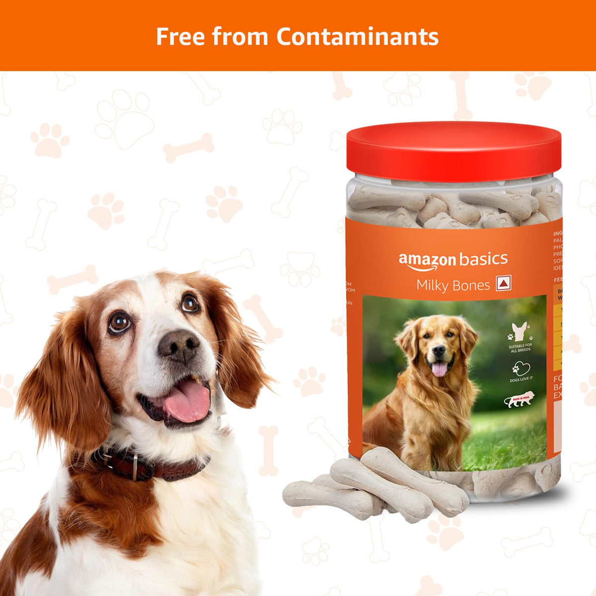 Amazon Basics Dog Calcium Bones | for All Breeds | Milky Bones | 800 g | All Life Stages