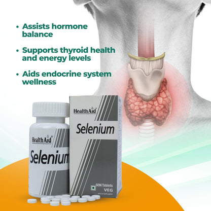 HealthAid Selenium Supplement | Yeast-Free Antioxidant for Immune & Thyroid Support | Promotes Cellular Protection & Heart Wellness | 60 Vegan Tablets(Pack of 1) | For Men & Women