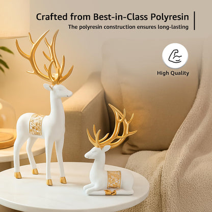 Amazon Basics Charming Polyresin Reindeer Décor | A Timeless Token of Grace & Good Luck | Elevate Your Festive & Everyday Spaces – Pack of 2, White & Golden