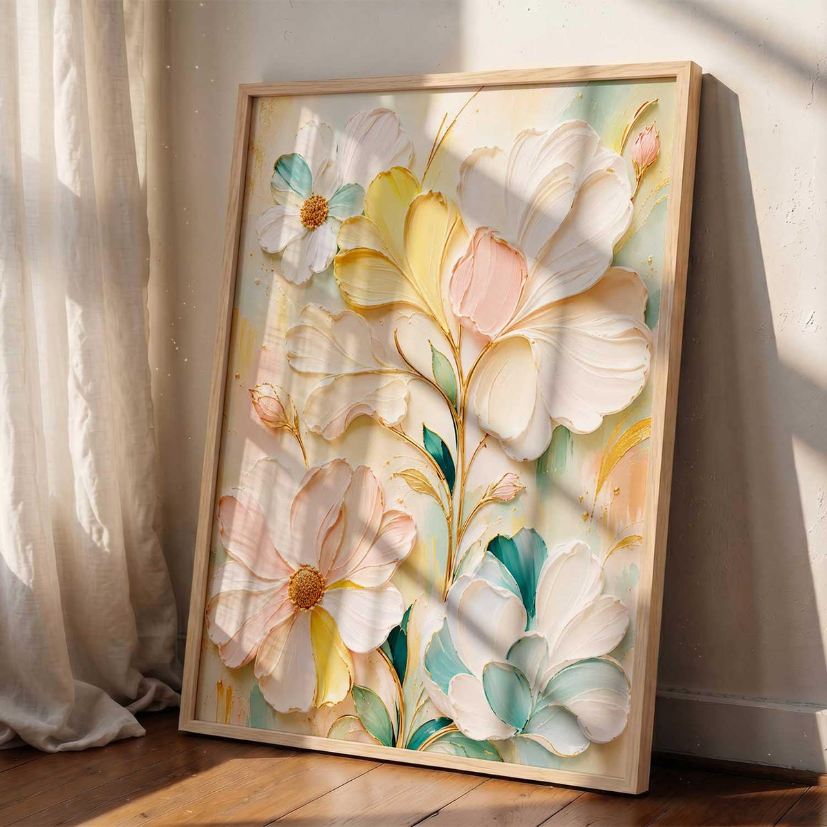 Aesthetic Flowers Modern Art Wall Painting | Home Decoration Floral Painting With Frame For Living Room Bedroom Wall Decor | Digital Reprint Set of 1 Size (13X17 INCH)