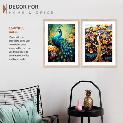 Wood Aesthetic Modern Art Wall Paintings With Frame For Living Room Bedroom Office Wall Decoration - Home Decor Frames Set of 2 (Art 4, 10x13 inch)