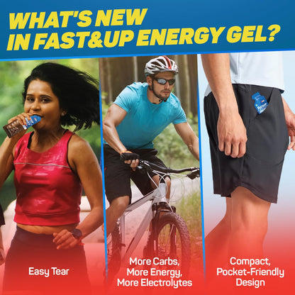 Fast&Up Energy Gel- Strawberry Banana flavour (Caffeinated) - Pack of 6 Gel Sachets, 39g per sachet- For Instant energy boost, Improved endurance and performance