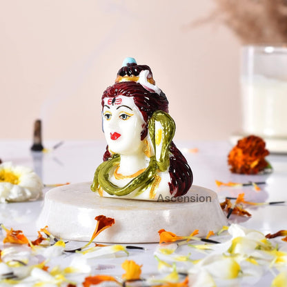 Marble Lord Shiva Statue for Car Dashboard Shankar Ji Murti Idol for Office Desk,Table, Pooja Room, Home Decoration Showpiece Figurine for Gifts