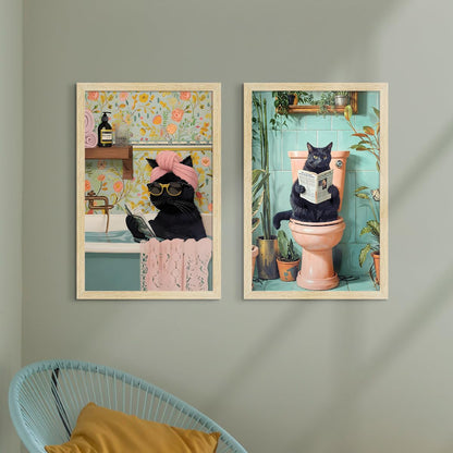 Cat Wall Art for Washroom & Bathroom Paintings | Washroom Photos Frame