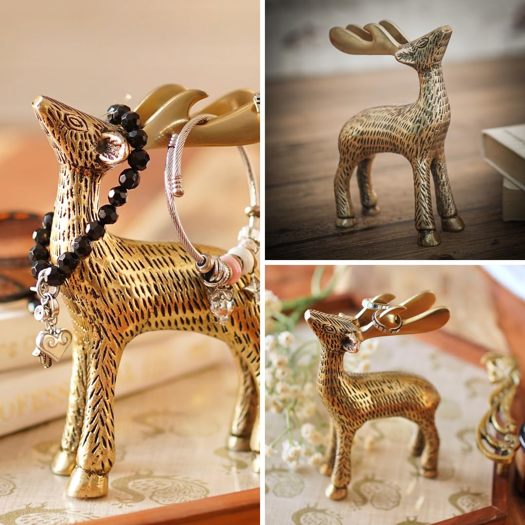 BEHOMA Antique Golden Metal Christmas Reindeer Figurine - 2 Pcs
