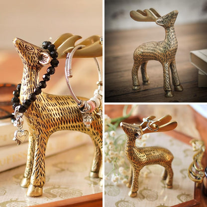 BEHOMA Antique Golden Metal Christmas Reindeer Figurine - 2 Pcs