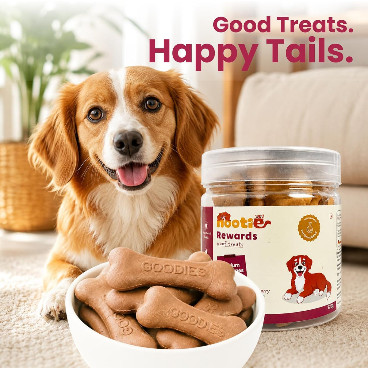 Nootie Calcium Bone Dog Treats 220g | Seaweed & Goat Milk | Dental Health, Clean Teeth & Strong Gums | Milk & Strawberry | All Breeds & Puppies Above 4 Months