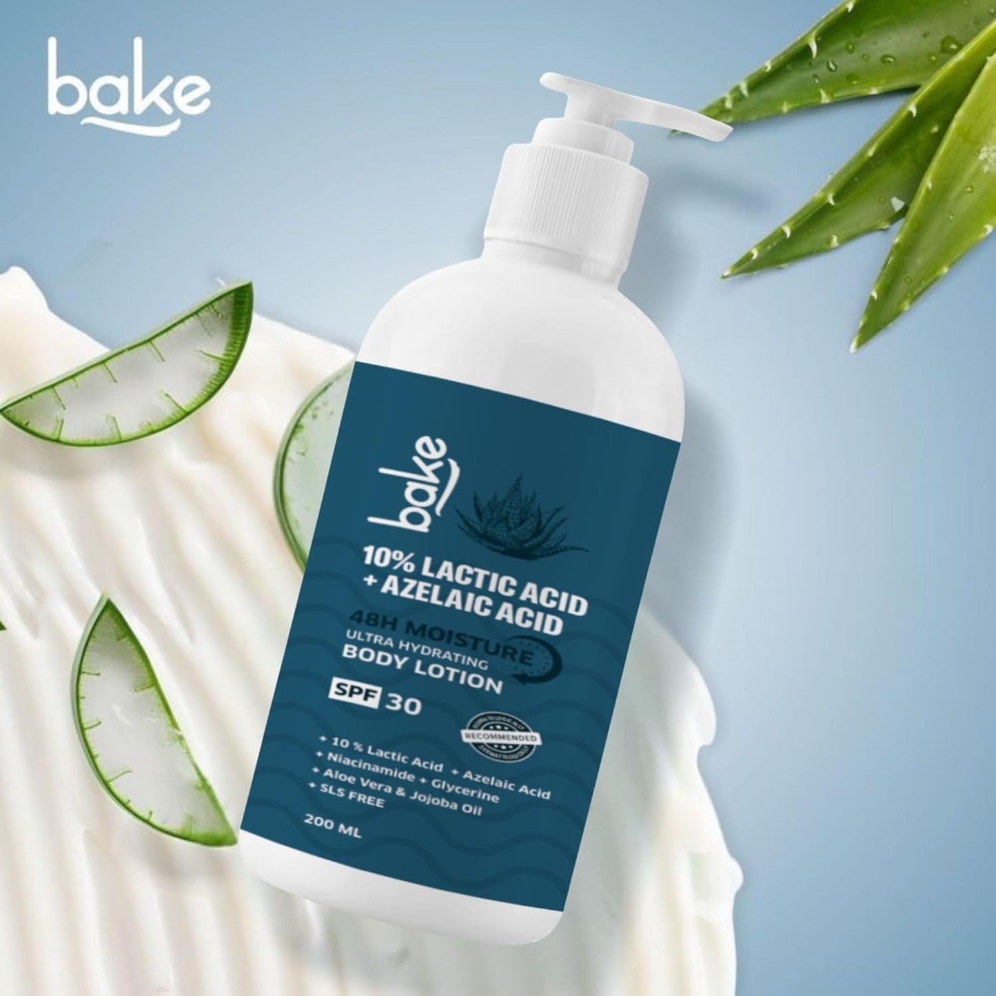 BAKE 10% Lactic Acid Body Lotion with Azelaic Acid | Smooths Rough & Bumpy Skin, Exfoliates Skin & Reduces Body Acne | Ultra Hydrating Body Lotion | 200ml