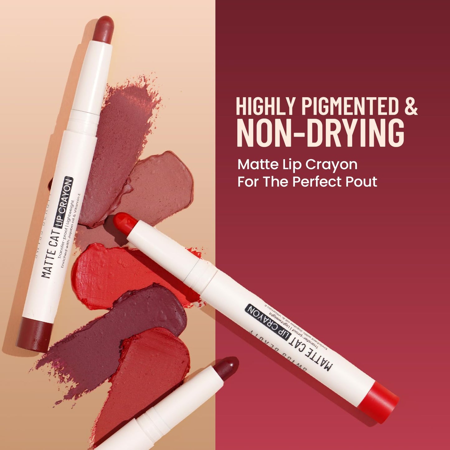 Swiss Beauty Matte Cat Lip Crayon | Matte Finish | Waterproof | 12-Hour Stay | Hydrating | Non-drying | Shade-02 Regal Camarine, 1.5g