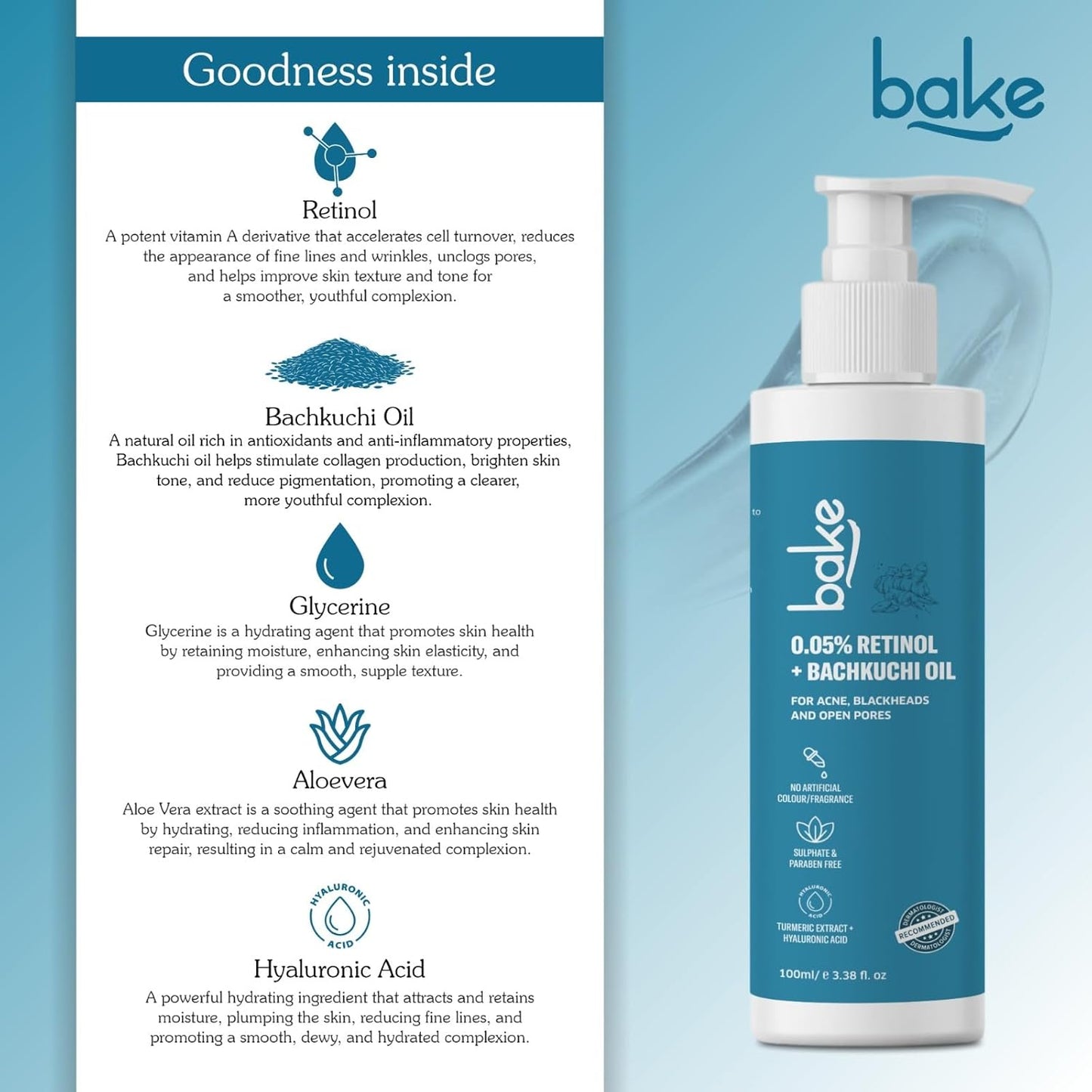 BAKE 5% Retinol Face Wash for Wrinkles | Anti Aging & SkinTightening for Men & Women | Fight signs of aging & Stimulates Collagen Production | 100ml