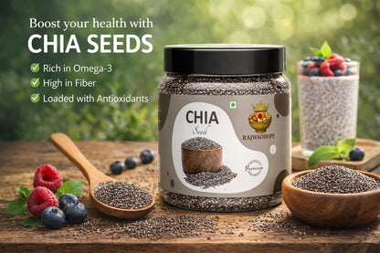 RAJWADIRIPE Premium Raw Chia Seeds, Omega 3 Rich, High in Calcium, Protein & Fibre, Jar Pack (100GM)
