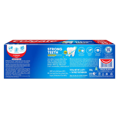 Colgate Strong Teeth Toothpaste, 300g, India's No: 1 Toothpaste Brand, Calcium-boost Tooth Paste for 2X Stronger Teeth, Whitens Teeth, Fresh Breath & Prevents cavities (Combo Pack Offer) (Pack of 2)