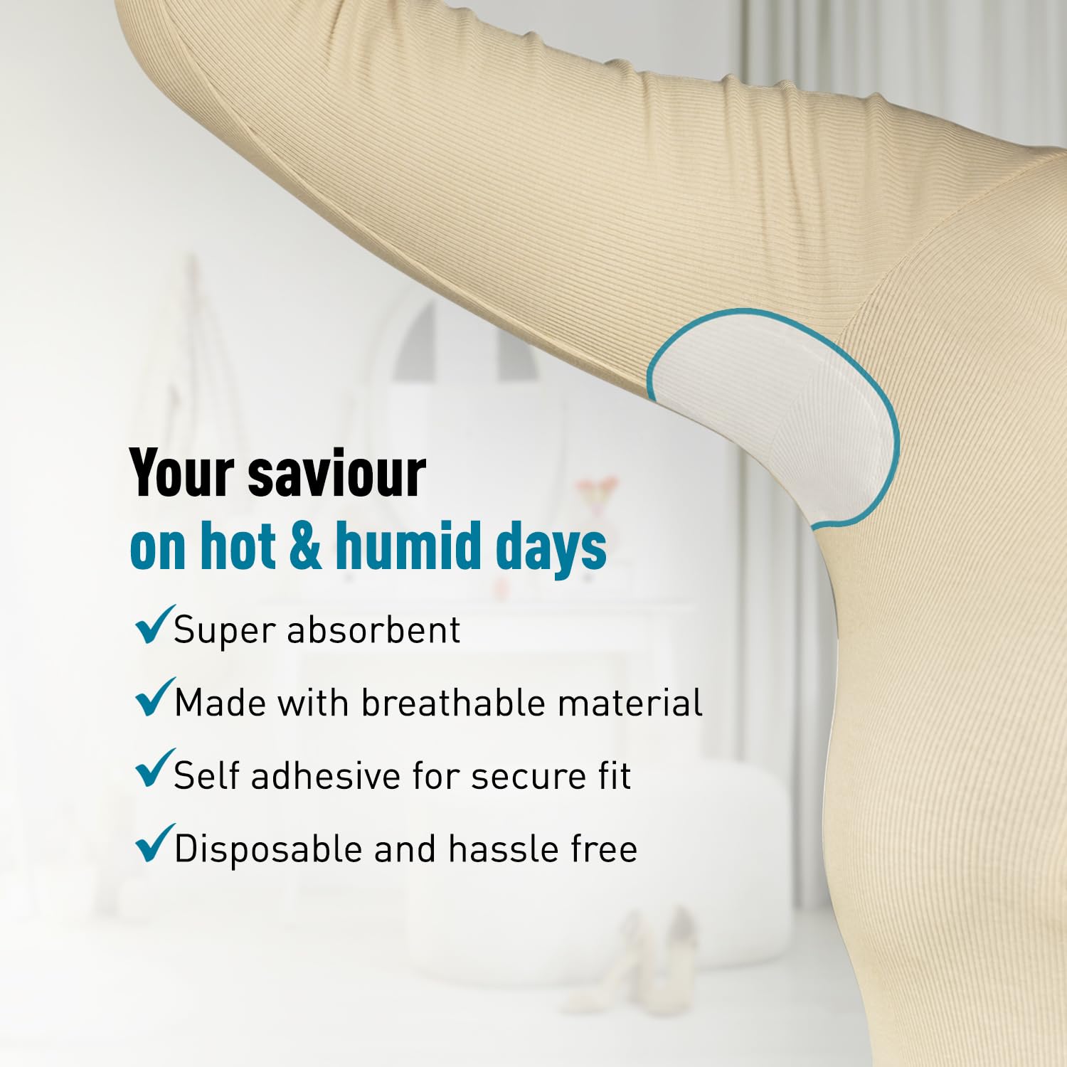 Product advertisement for a absorbent pad with text highlighting its features on a white background.