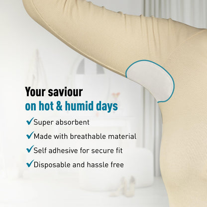 Product advertisement for a absorbent pad with text highlighting its features on a white background.