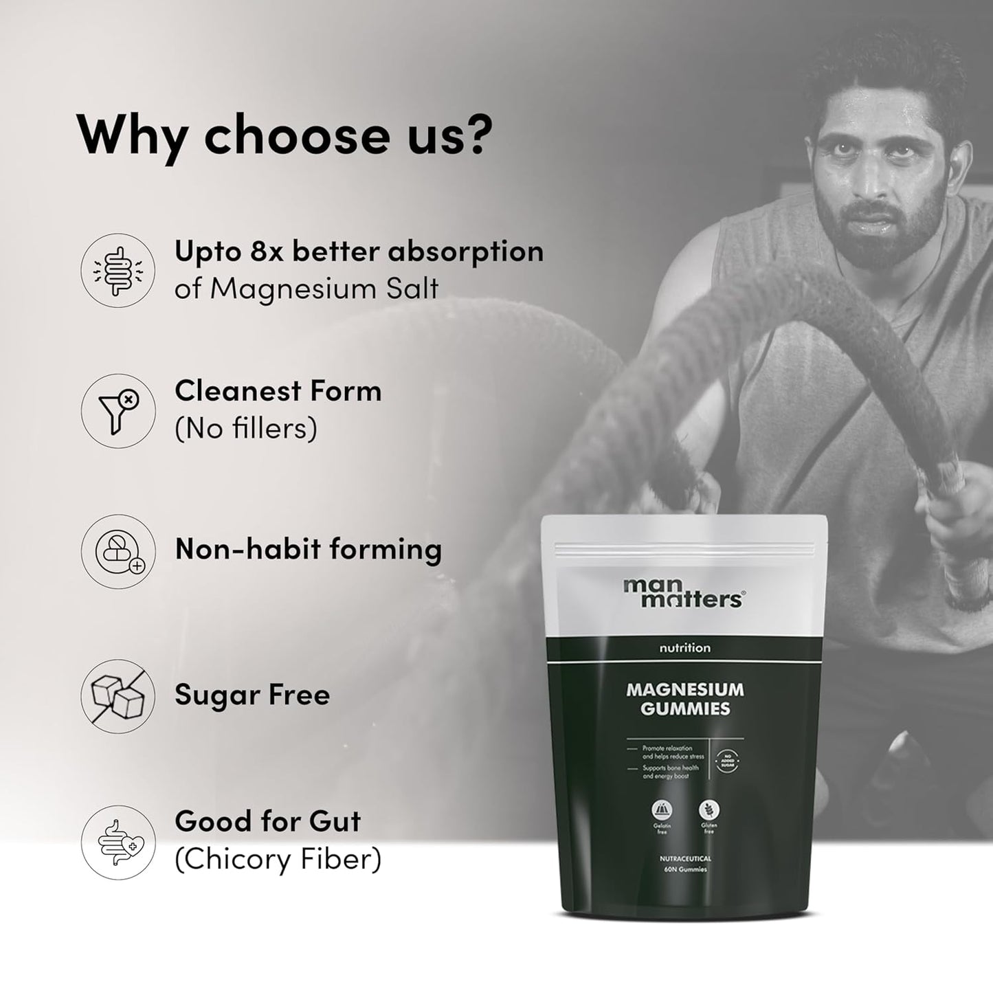 Man Matters Magnesium Glycinate Gummies For Improved Sleep | 30 Days Pack | 500mg/Gummy | Higher Absorption Relieves Stress, Muscle Recovery & Support Bone Health | No Added Sugar | Non Habit Forming