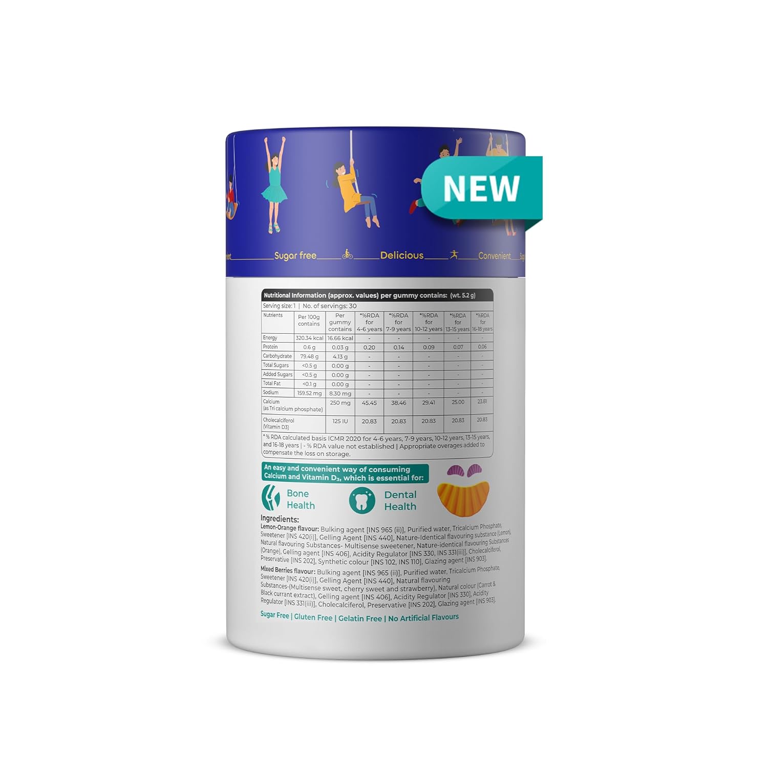Product container with nutritional information and ingredients on a white background