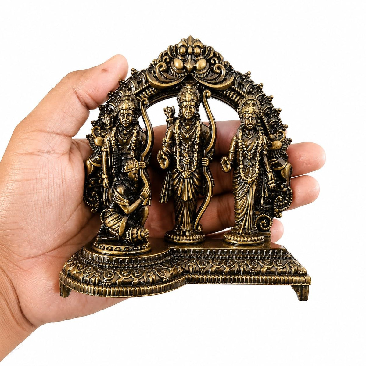 Ram Darbar Idol with Hanuman Statue for Home Temple, Pooja Room | Decorative Hindu God Murti | Antique Finish Religious Showpiece (10 x 5 x 10 cm, 300g)