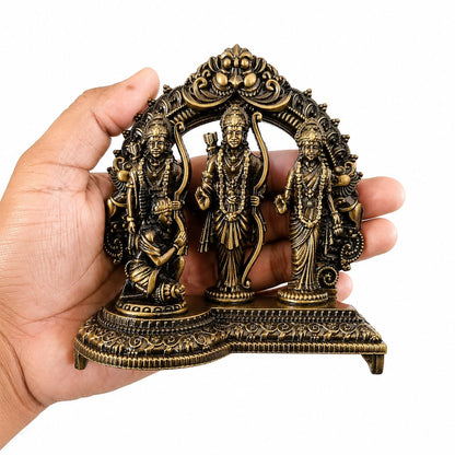Ram Darbar Idol with Hanuman Statue for Home Temple, Pooja Room | Decorative Hindu God Murti | Antique Finish Religious Showpiece (10 x 5 x 10 cm, 300g)