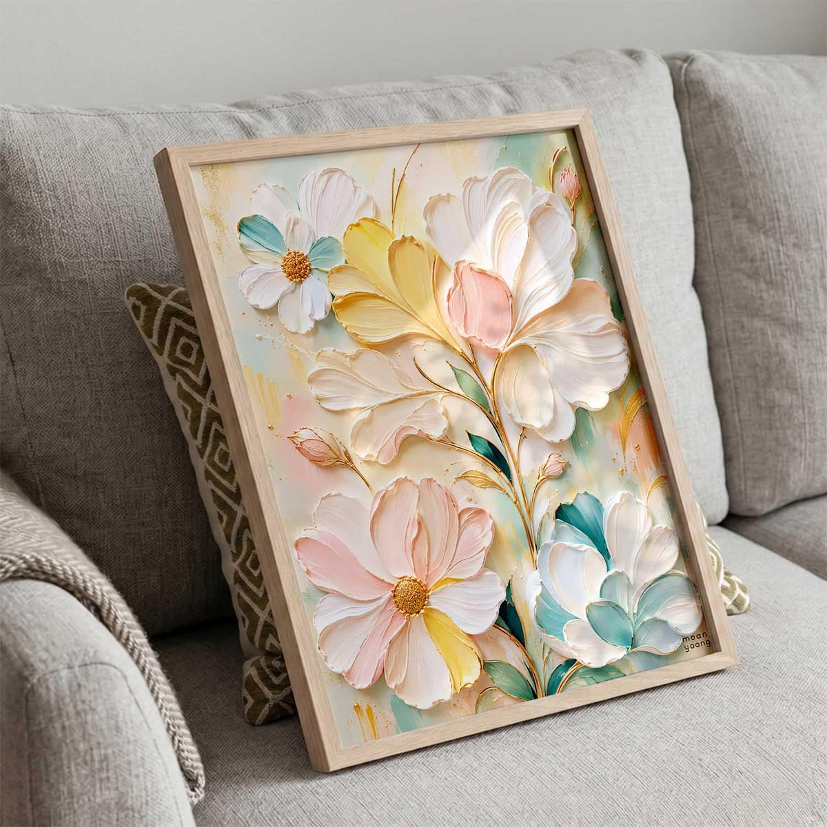 Aesthetic Flowers Modern Art Wall Painting | Home Decoration Floral Painting With Frame For Living Room Bedroom Wall Decor | Digital Reprint Set of 1 Size (13X17 INCH)