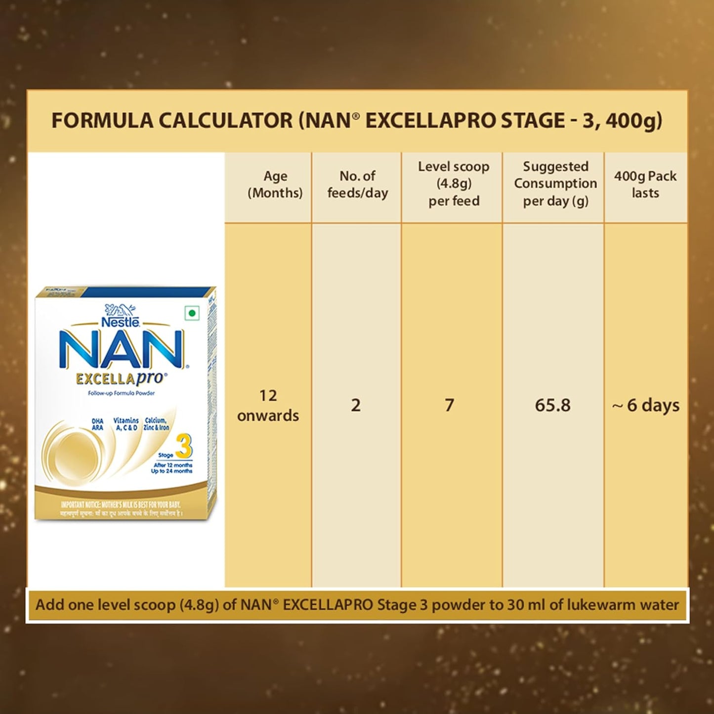 Nestlé NAN EXCELLAPRO Nan Stage 3 Follow-Up Formula Milk Powder For Babies, 12-24 months, With DHA, ARA, 400g Pouch in Box