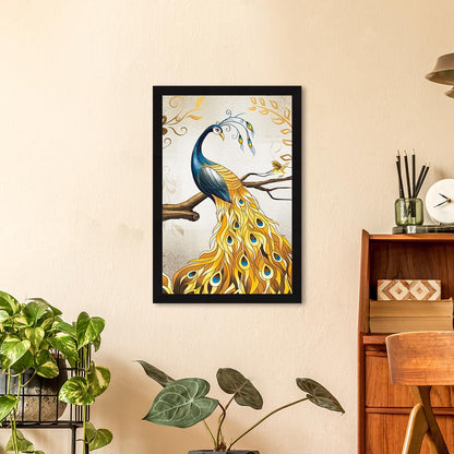 Peacock Painting For Wall Vastu with Frame for Home Decoration, Painting for Living Room, 12.0 X 18.0 inches, Set Of 1
