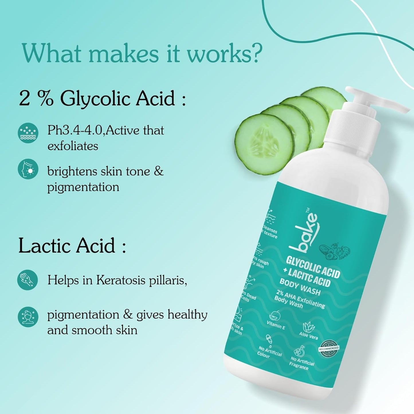 BAKE 2% Lactic & Glycolic Acid Body Wash for Tan Removal, Strawberry & Uneven Skin | Anti-Bacterial & Inflammatory | For Dry, Rough & Bumpy Skin | For Women & Men | 250ml