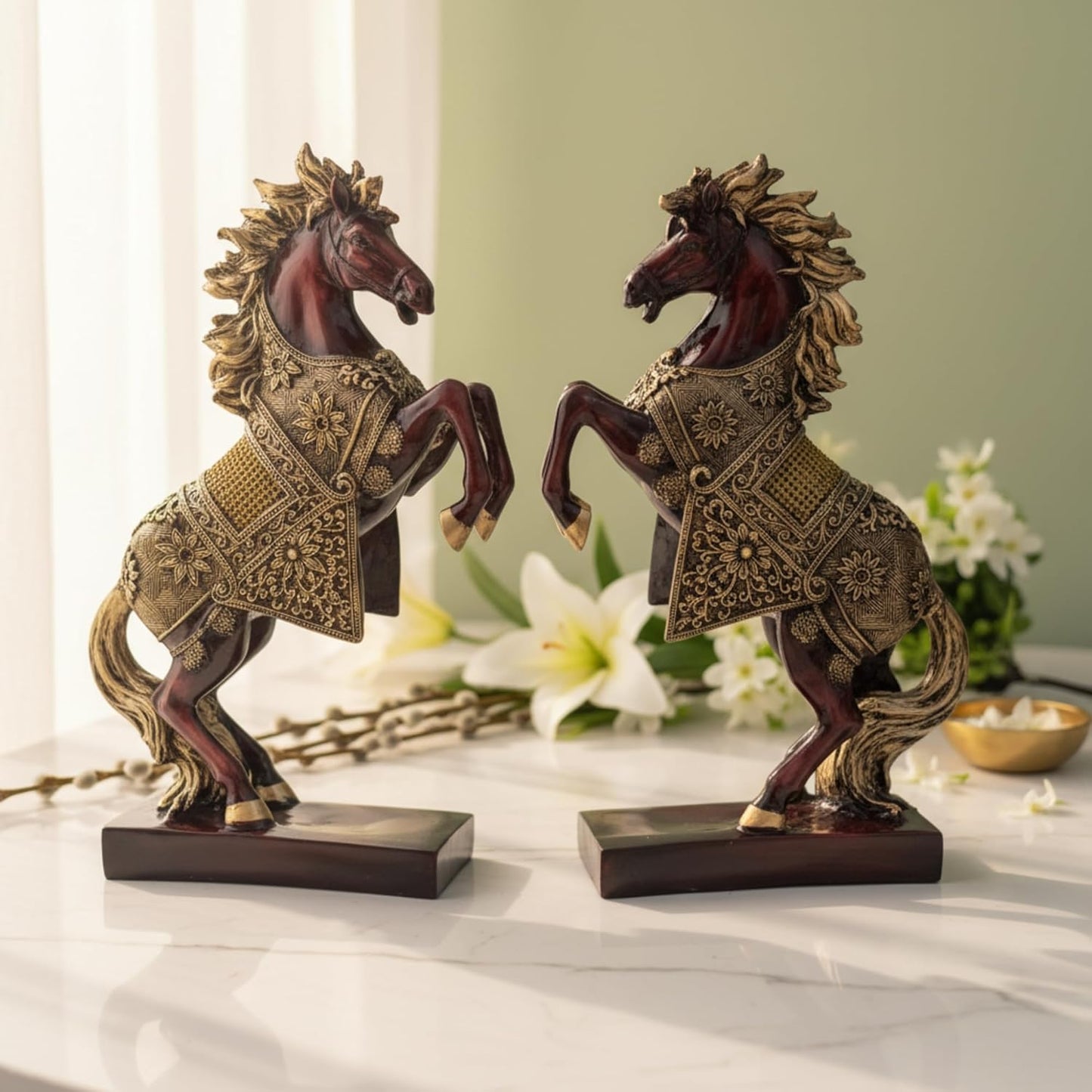 eCraftIndia Set of 2 Resin Running Horse Showpiece for Home Decor Office | Gift for Housewarming Birthday