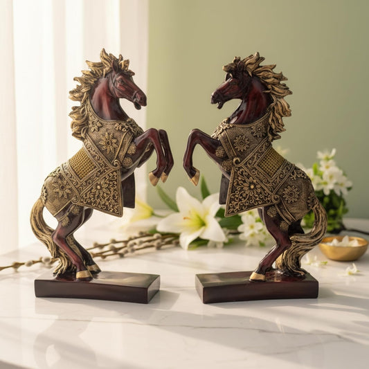eCraftIndia Set of 2 Resin Running Horse Showpiece for Home Decor Office | Gift for Housewarming Birthday