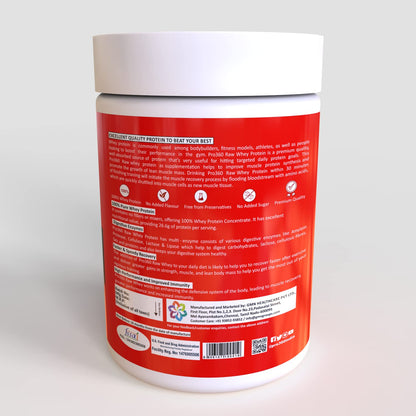 Pro360 Raw Whey Protein 100% - Unflavored - 400gm (100% Whey with Digestive Enzymes, 26.6g Protein, 5.97g BCAA, 4.7g Glutamic Acid per Serving)