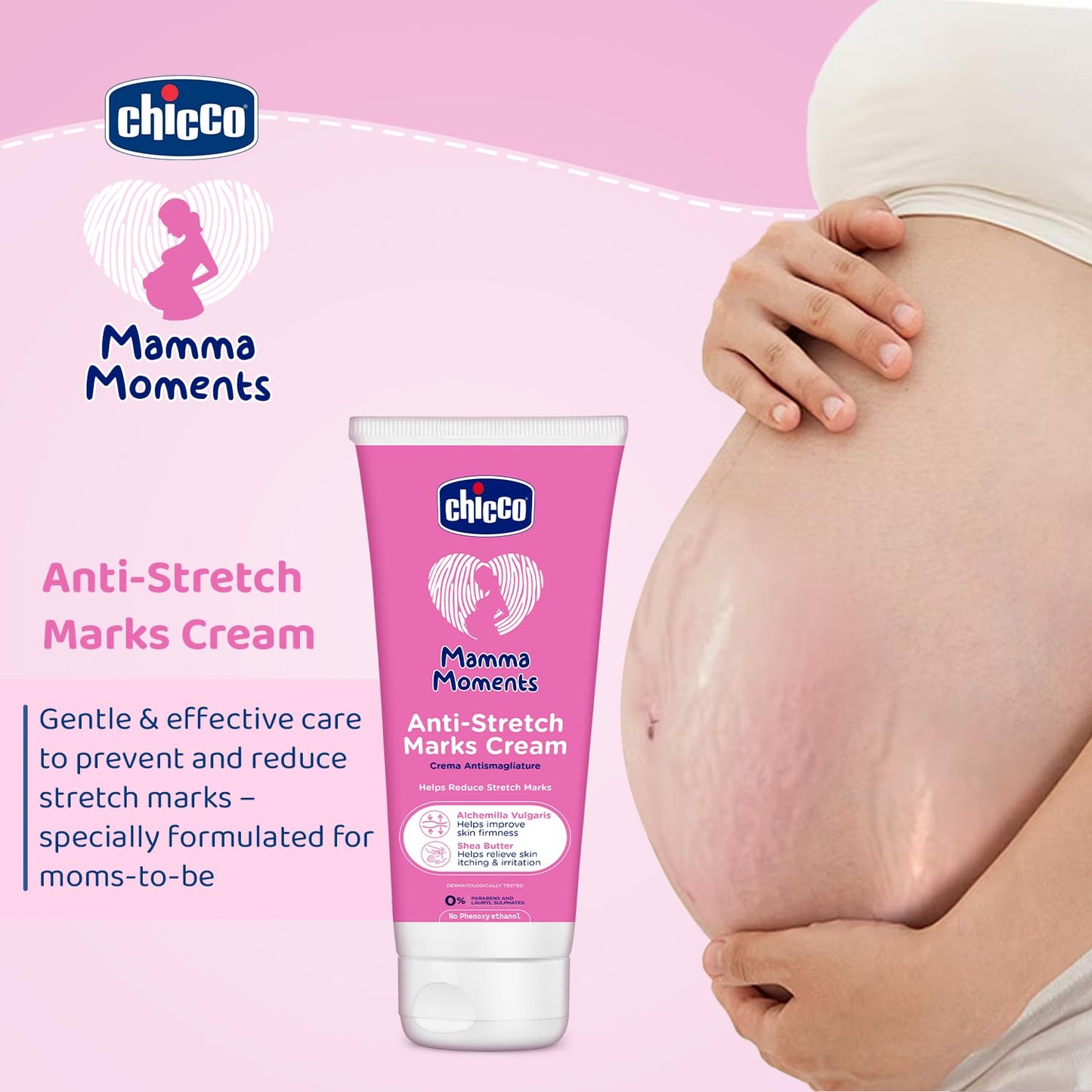 Chicco Mamma Moments Anti-Stretch Marks Cream 75g | Helps Reduce Stretch Marks | Improve Skin Firmness | No Phenoxyethanol | Dermatologically Tested