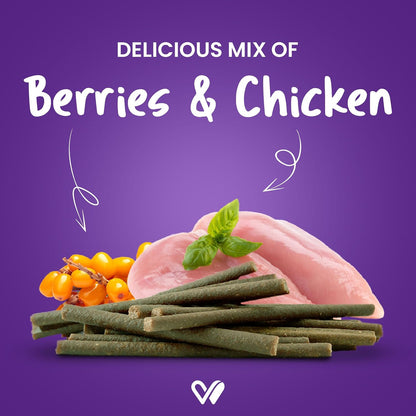 Wiggles Barkstix Dog Treats (Berry Blast, 100g) | Fresh Chicken Soft Chew Sticks for Training Adult Puppies | Boost Healthy Skin & Coat and Anti-Ageing with Ashwagandha and Biotin | for All Breeds