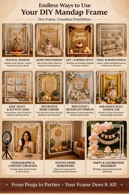 SAUDEEP INDIA 54cm Ganpati Mandap for Ganesh Chaturthi Idol Home Decor | Ganesh Murti Sthapana Stand | DIY Pooja Pandal Backdrop Frame Setup | Home Temple Ganpati Bappa Idol Platform