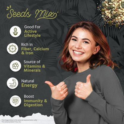 GreenFinity Healthy Raw Mix Seeds- Pumpkin, Sunflower, Watermelon, Chia and Flax Seeds | Rich in Omega 3 Fiber and Antioxidant | Ideal for Weight Management, Immunity Booster, Salads and Baking (250g)