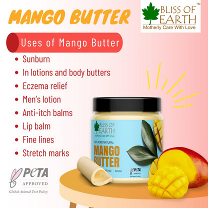 Bliss of Earth Deodorised Indian Mango Butter For Face Skin Hair & DIY 100GM Pack of 1