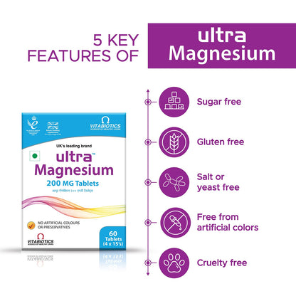 Ultra Magnesium 200 mg Tablets | Magnesium Supplement | Nutritional Supplement | Gluten Free | 60 Tablets