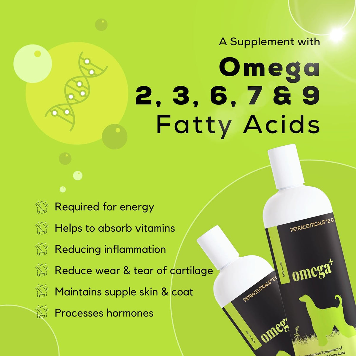 Venttura Omega+ Comprehensive Supplement of 2, 3, 6, 7 & 9 Omega Fatty Acid for Dogs | Healthy Skin, Glowing Coat and Boosting Health | for All Life Stages | Omega 2+3+6+7+9, Fish Oil | (250 ml Oil)