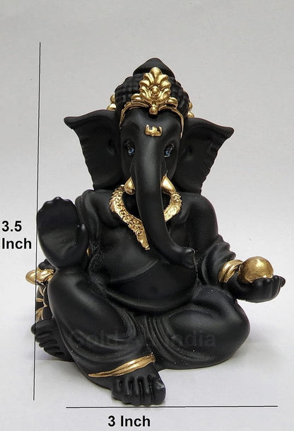 Gold Art India Terracotta Black Gaddi Ganesha for Car Dashboard Home Decor Gifting Diwali Birthday Festivals (GaddiTerracottaBlack)