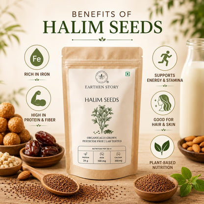Earthen Story Edible Halim Seeds, 500g | Aliv Seeds | Rich in Iron & Fibre | For Laddu, Drinks, Smoothies & Daily Nutrition