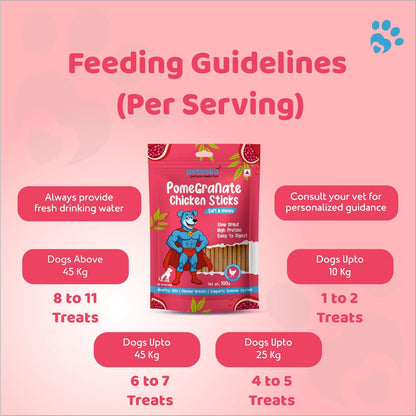 Petoska Chicken & Pomegranate Dog Treats – 100g Natural Chewy Sticks for Dogs, Immune Support, Cleaner Breath, Perfect Training Snack, All-Natural Chicken Jerky for Puppies & Adult Dogs