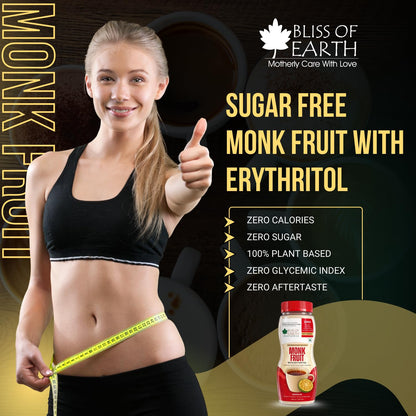 Bliss of Earth Monk Fruit Sweetener with Erythritol 200gm (Golden), 1:1 Zero Calorie Sugar Alternative, Keto Friendly, No Aftertaste, Zero Glycaemic Natural Sweetener,
