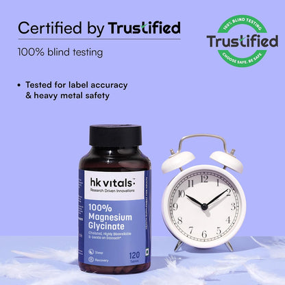 Hk vitals 100% Magnesium Glycinate (1880mg) 120 Tablets | For Better Sleep Quality & Muscle Recovery | Trustified Certified
