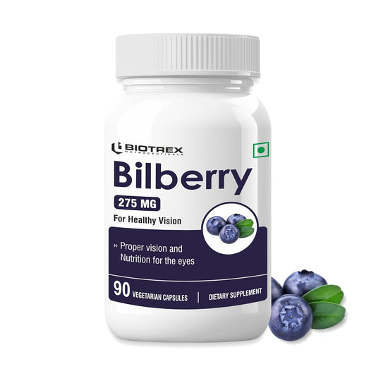 Biotrex Nutraceuticals Bilberry Extract 275mg (Anthocyanidins) Healthy Vision, Antioxidant & Eye Health Supplement, 90 Veg Capsules