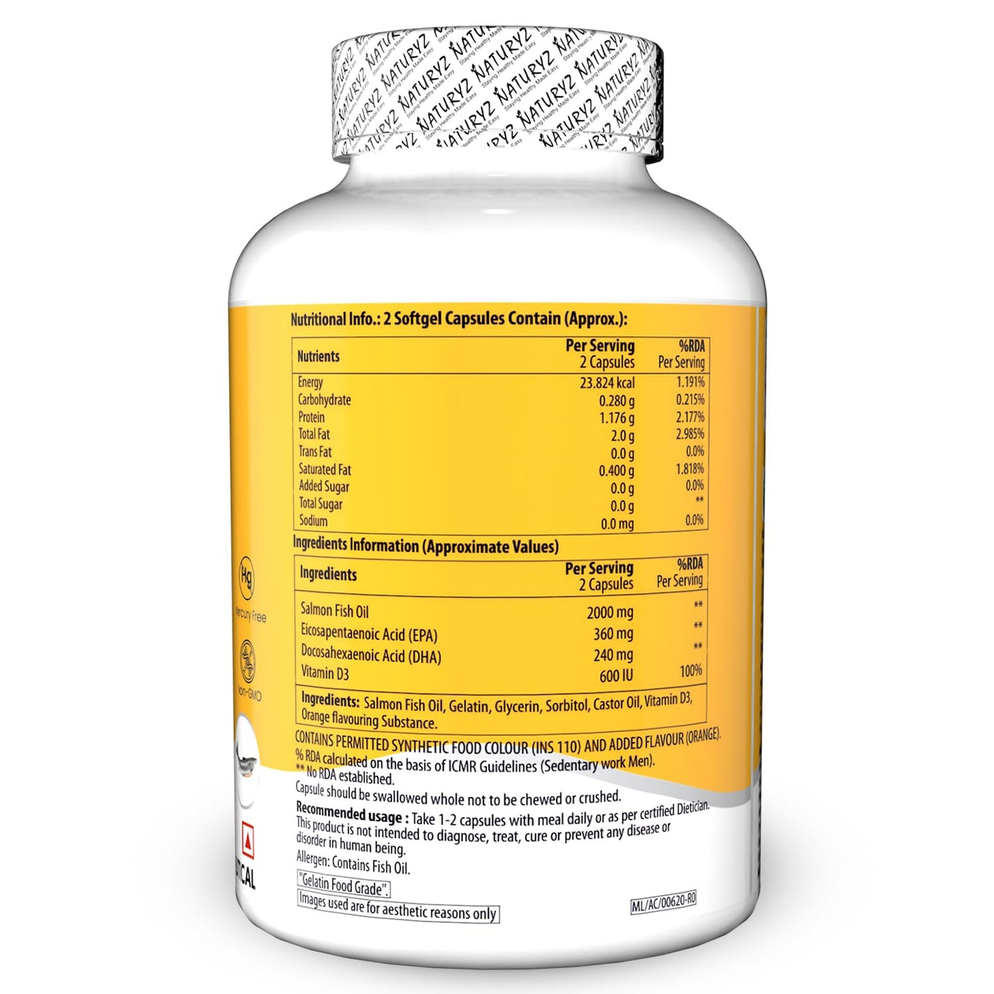Supplement bottle with nutritional information label on a white background