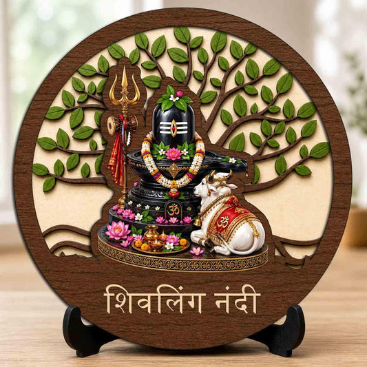 Plan To Gift Shivling Nandi Wooden Murti for Home Mandir, Prayer Room, Table Top Decor & Spiritual Gifting - 5x5 Inch