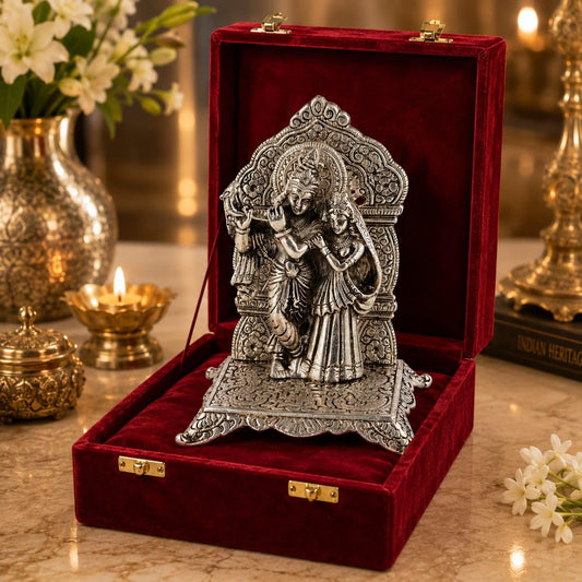 Lavanaya Silver - Silver Plated God Idol Radha Krishna Statue |Showpiece with Premium Gift Box Packing (RKSC(RVB))
