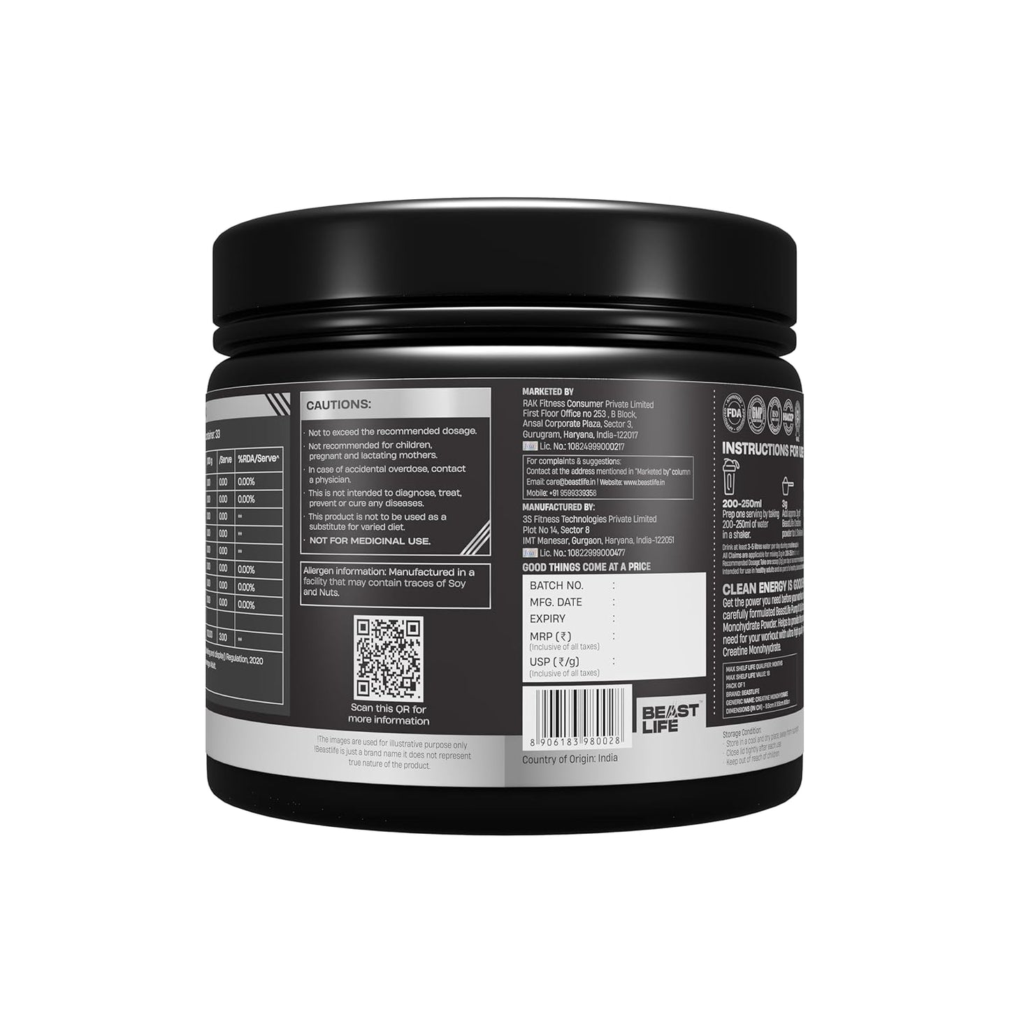 BeastLife Micronised Creatine Monohydrate with Free Shaker | 100g | 33 Servings | Unflavoured | NABL Lab Tested | Rapid Absorption for Muscle Strength & Athletic Performance | Super Micronised Creatine Powder