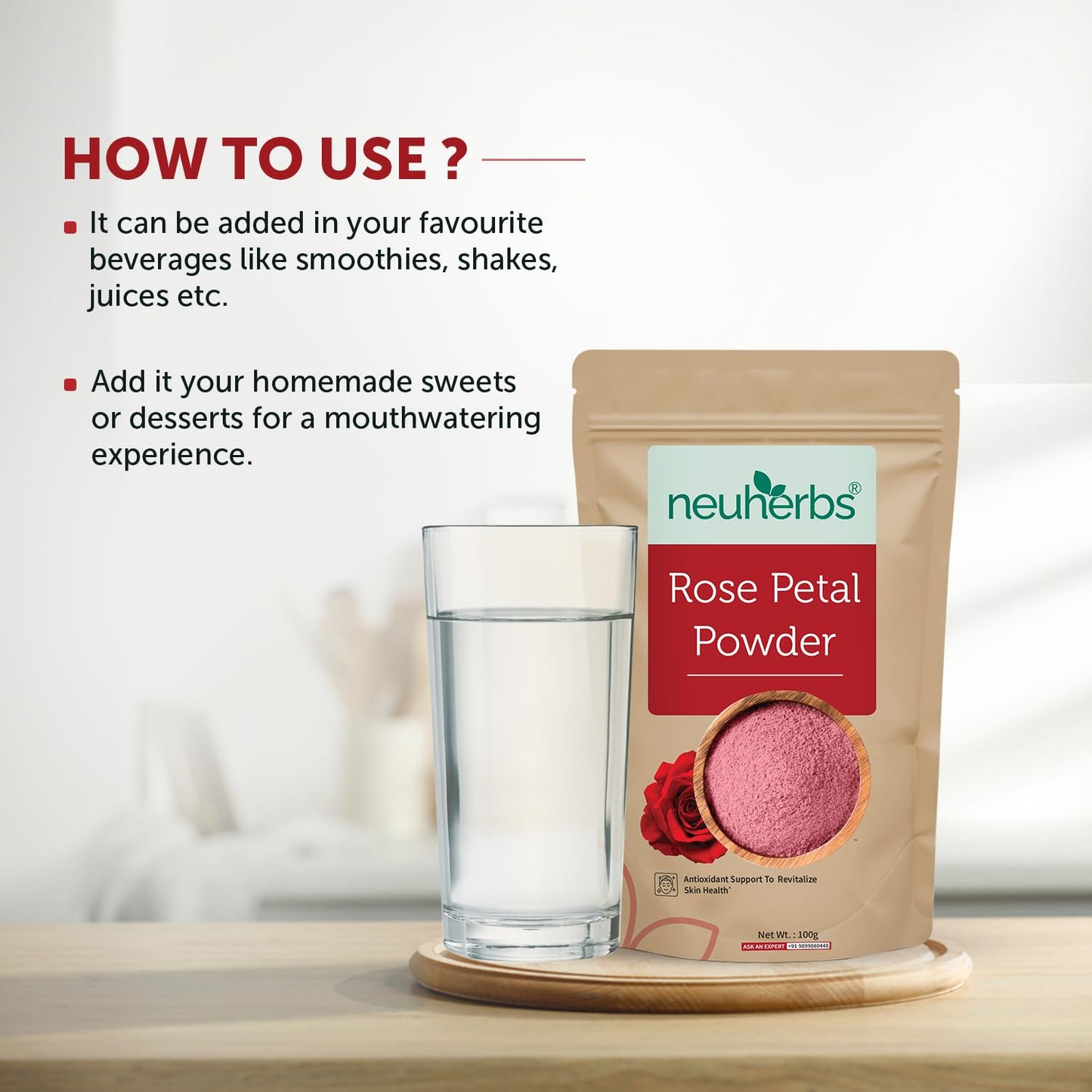 Neuherbs Rose Petal Powder - 100g | Antioxidant Support To Revitalize Skin Health | 100% Pure & Natural | Rose Powder for Face Mask, Tanning & Glowing Skin.