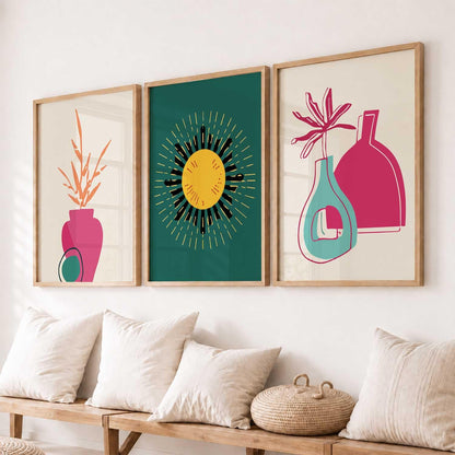 Boho Wall Art Home Decoration Paintings With Frame For Living Room Bed Room Hotel Wall Decor Digital Reprint Set of 3 (13X17 inch)