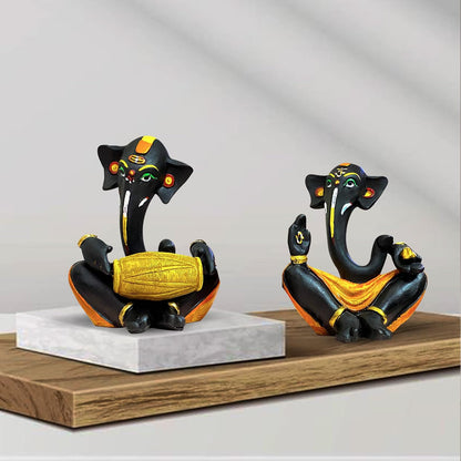 Beautiful Resin hawa Ganesha Statues for Home Decor (Pack of 2, Black & Yellow Colour)