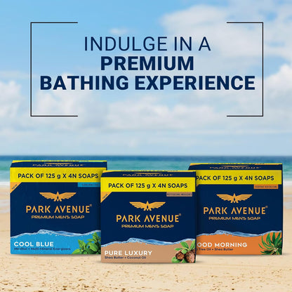Park Avenue Premium Men’s Soaps for Bath – Pure Luxury | 125g (Pack of 4) | Enriched with Shea Butter & Coconut Oil | Grade 1 Soap | For All Skin Types